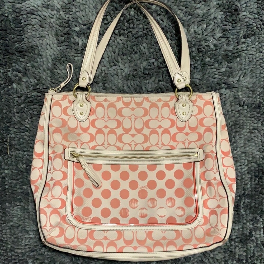 ✨Pre-owned! 🤍Coach Signature Poppy C Dot Hallie Tote Purse